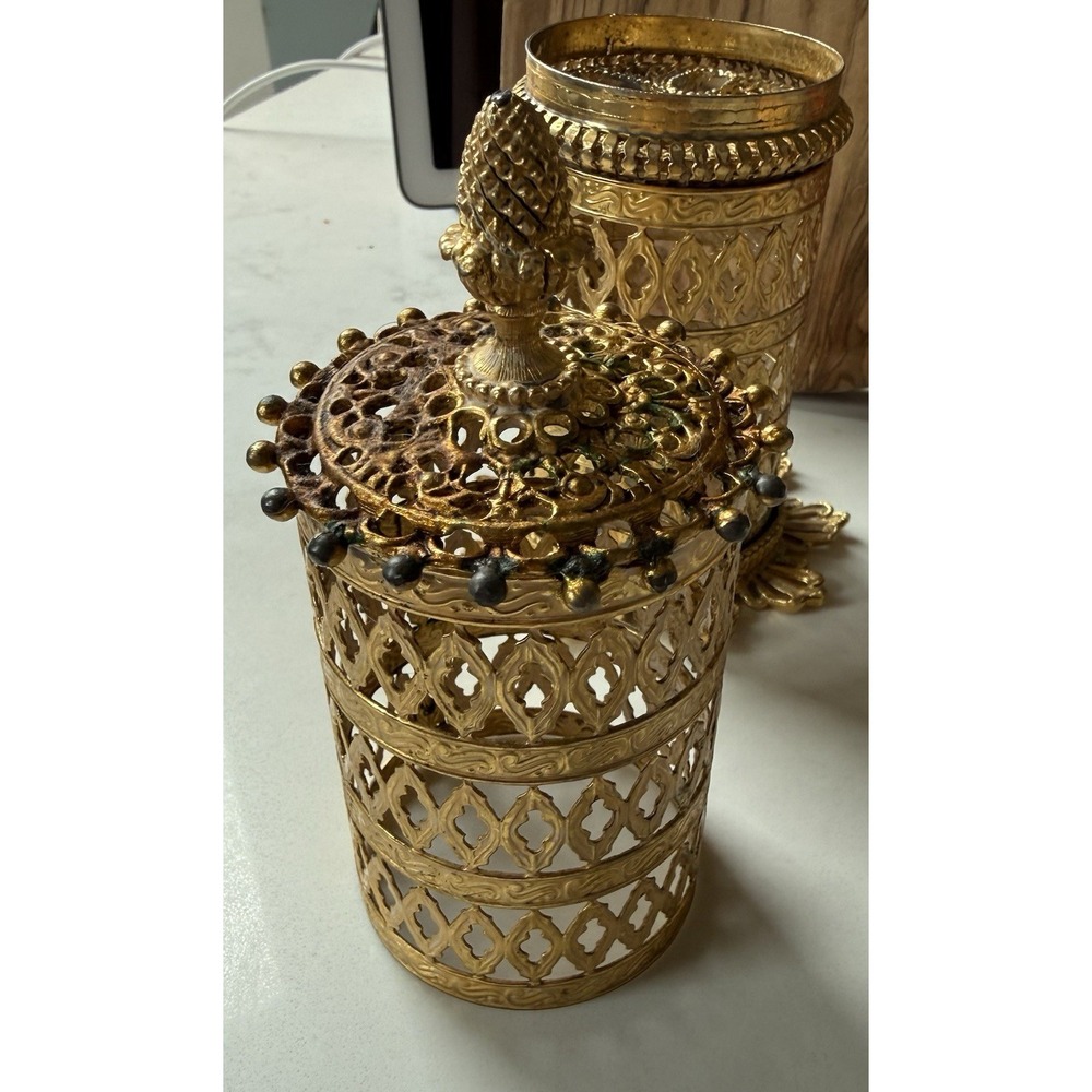 Vintage Hollywood Regency Gold Filigree Toothbrush Ornate  70's Vanity Deco